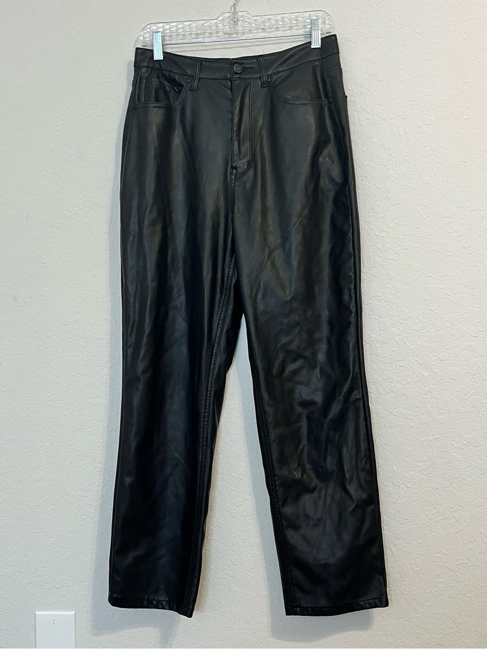 AFRM Heston Faux Leather Pants 29 Black High Rise Straight Leg Cropped Moto Rock
